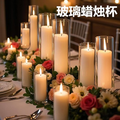 玻璃蜡烛杯简约现代蜡烛杯创意餐厅家居装饰桌面摆件蜡烛台定制
