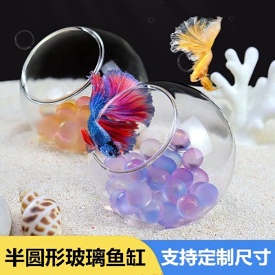 透明玻璃瓶简约水培鱼缸圆形客厅金鱼缸迷你家用小型桌面摆件定制