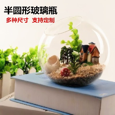 透明圆形斜口玻璃花瓶 微景观生态瓶多肉花瓶水培花器 家居工艺品