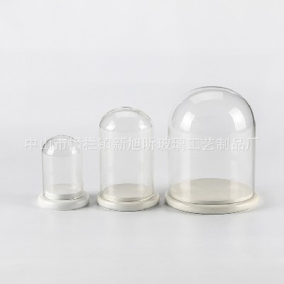 永生花U型玻璃罩手办模型防尘罩透明桌面摆件展示罩 木质底座定制