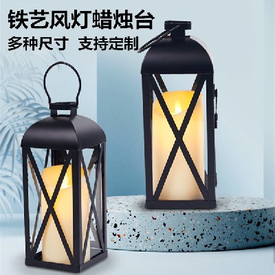 European style portable candle holder, retro iron art wind lamp, Chinese wedding decoration, horse lamp, outdoor courtyard floor lamp, customized