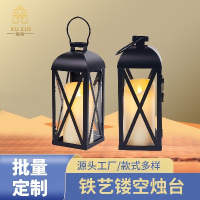 Candleholder, European style hand-held iron wind lamp, retro Chinese wedding decoration, horse lamp, outdoor courtyard floor lamp, customized