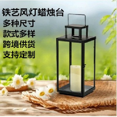 Iron art wind lamp candle stand hotel home decoration European style simple and luxurious decoration outdoor windproof candle stand customization