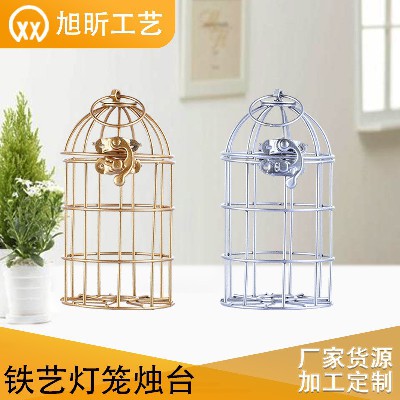 Birdcage Nordic style stainless steel lantern candle holder furniture retro iron candle holder industrial style dining table decoration customization