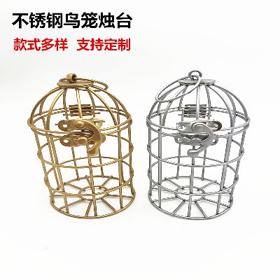 Stainless steel birdcage candle stand furniture, vintage birdcage, iron candlestick, industrial style dining table decoration customization