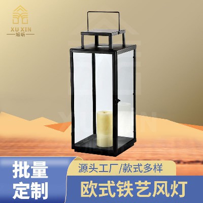 European style courtyard floor to ceiling wind lights, Christmas candle holders, New Year atmosphere lights, wrought iron square hand-held wind lights, Easter customization