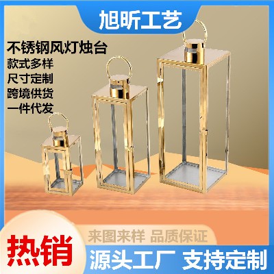 Nordic wrought iron wind lanterns, candle holders, glass crafts, bars, hotels, home decor, table decorations, candle holders, ornaments, customization