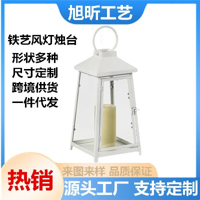 Iron wind lanterns, glass candle holders, candle holders, outdoor wind lanterns, home decor, wedding and living room decorations, creative ornaments that can be customized