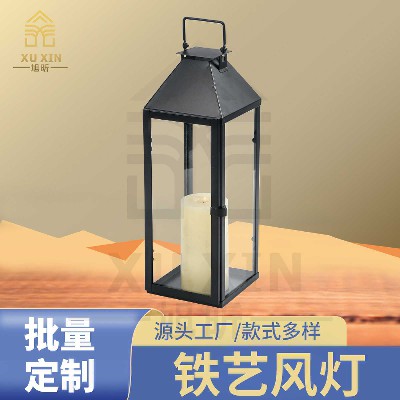简约落地风灯铁艺欧式烛台户外装饰落地风灯手提灯复古宫灯可定制