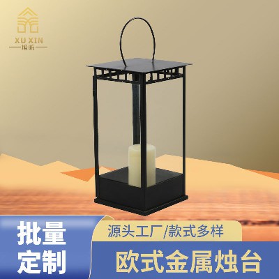 简约手提风灯复古铁艺蜡烛台五金工艺品创意风灯家居装饰烛台定制