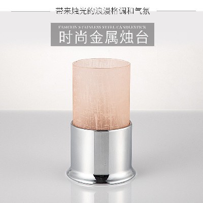 磨砂粉色玻璃烛台简约烛台浪漫婚庆家居摆件蜡烛台欧式摆件可定制