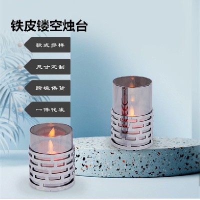 香薰蜡烛台简约镂空烛台北欧镜面设计艺术酒店家居装饰摆件定制