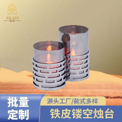 蜡烛台北欧镜面设计简约镂空艺术蜡烛杯家居装饰香薰摆件品蜡烛台