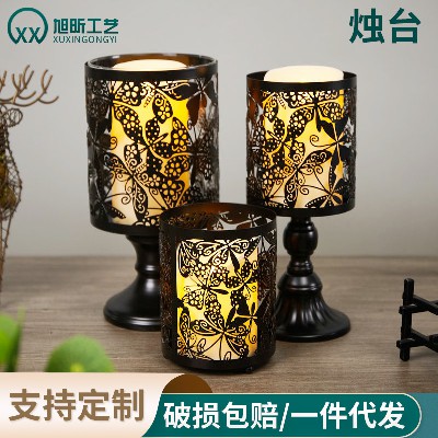 跨境欧式ins创意铁艺烛台蜡烛托圆形家居摆件装饰品蜡烛容器 定制