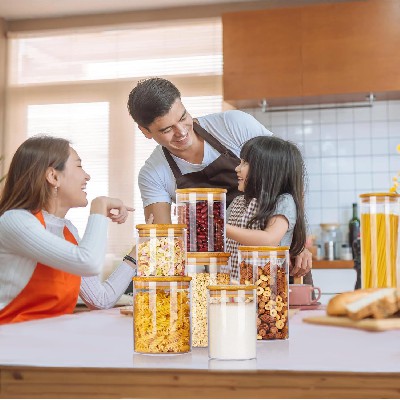 Household glass sealed jar, kitchen storage container, grains, snacks, salt, candy, glass storage jar can be customized