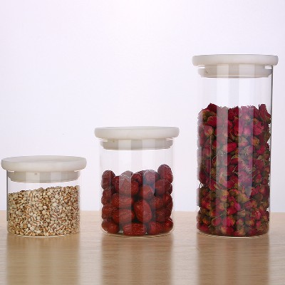 Household kitchen glass sealed jar, honey lemon tea jar, enzyme bottle, size and size with lid storage jar