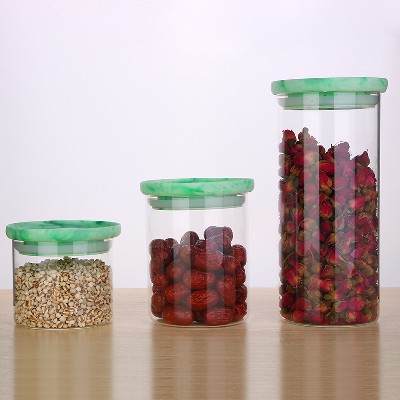 Glass bottle sealed jar with lid, transparent tea, kitchen food, miscellaneous grains, snacks, storage and storage can customized