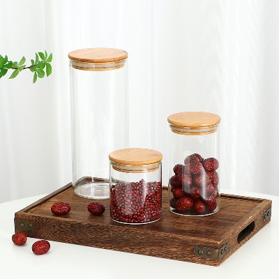 High borosilicate glass sealed jar, food storage jar, wooden lid, tea, tangerine peel, kitchen, miscellaneous grain storage glass jar, customized