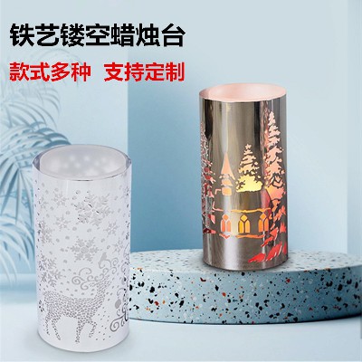 铁艺镂空蜡烛台圣诞烛台麋鹿雪花冬日氛围透光金属欧式蜡烛台定制