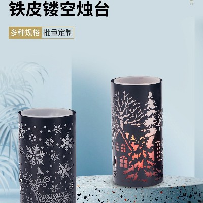 浪漫雪花圣诞蜡烛台复古烛台雕花美式蜡烛杯家居桌面装饰摆件定制