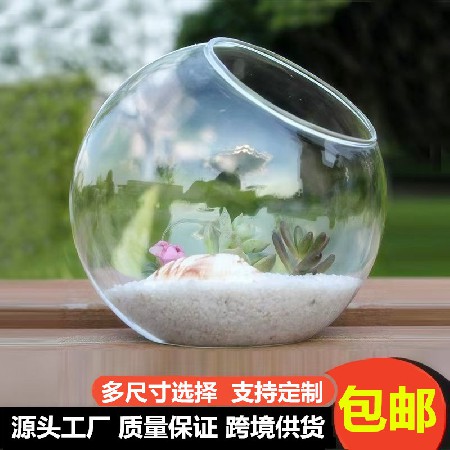 Slant mouth glass bottle, transparent circular micro landscape ecological bottle, succulent vase, hydroponic flower vase, home decoration customization