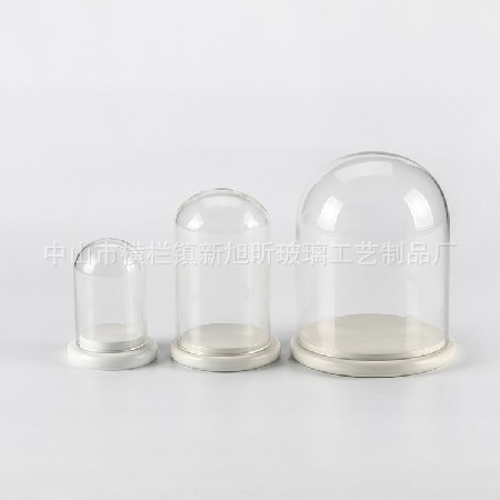 永生花U型玻璃罩手办模型防尘罩透明桌面摆件展示罩 木质底座定制