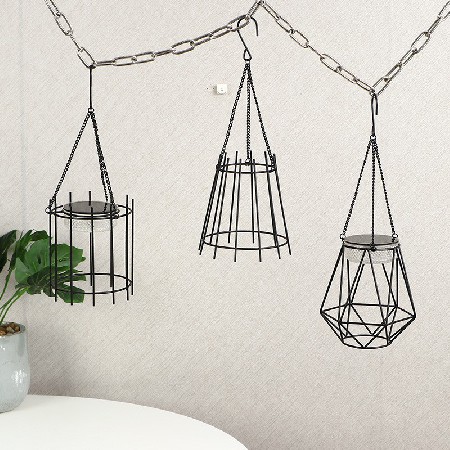 Solar powered night light, outdoor wrought iron pendant light, candle holder, home decor, coffee shop, bar, modern minimalist decoration, customization