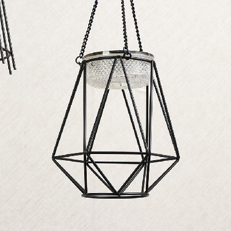 Solar powered night light, outdoor wrought iron pendant light, candle holder, home decor, coffee shop, bar, modern minimalist decoration, customization
