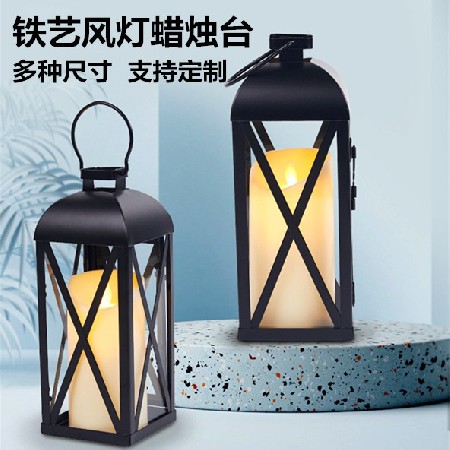 European style portable candle holder, retro iron art wind lamp, Chinese wedding decoration, horse lamp, outdoor courtyard floor lamp, customized