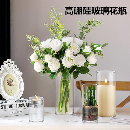 Cylindrical glass vase, fresh flowers, hydroponic plants, succulent landscape, ecological vase, home decoration decoration, vase customization