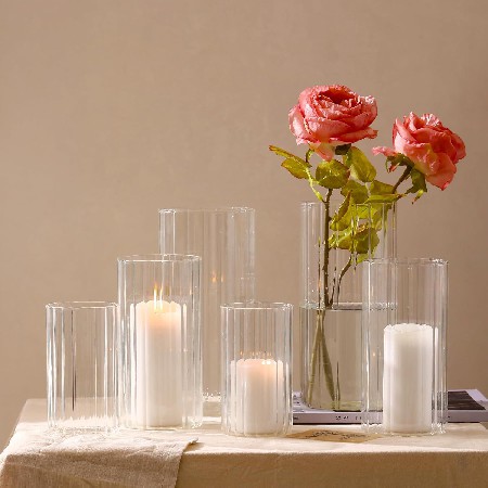 罗纹玻璃蜡烛台家居装饰圆柱蜡烛杯浪漫婚礼氛围感摆件烛台定制