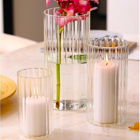 罗纹玻璃蜡烛台家居装饰圆柱蜡烛杯浪漫婚礼氛围感摆件烛台定制