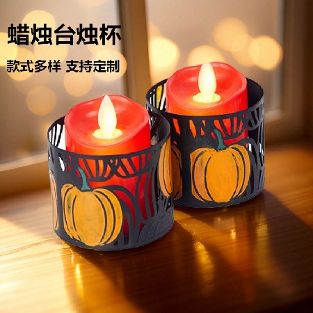 Creative Candlestick Stand Metal Hollow Pumpkin Graffiti Candlestick Barrel Halloween Restaurant Decoration European Iron Candlestick