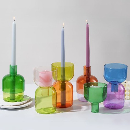 Glass candle holder with ins style, European and American style, colorful transparent decorative vase, exquisite home decoration, candle stand customization