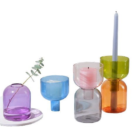 Glass vase candle stand ins style European and American style colorful transparent decoration exquisite home decoration candle holder customization