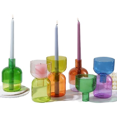 Glass candle holder with ins style, European and American style, colorful transparent decorative vase, exquisite home decoration, candle stand customization