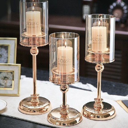 European candle holder, metal candle tube, gold glass frame, creative retro home decor, hotel dining table decoration, custom decoration ornaments