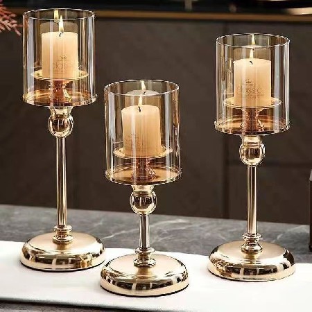 European candle holder, metal candle tube, gold glass frame, creative retro home decor, hotel dining table decoration, custom decoration ornaments