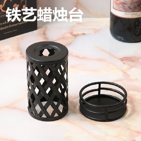 欧式简约家居客厅样板间玄关装饰品摆件金属烛台摆件镂空装饰灯台