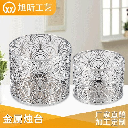 Nordic Creative Candlestick Stand Silver Hollow Iron Candlestick Hotel Home Living Room Dining Room Decoration Decoration Decoration Accessories Customization