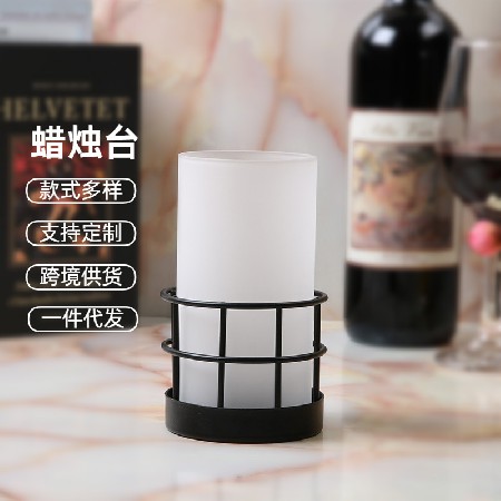 欧式金属烛台摆件复古金玻璃风灯软装家居装饰品铁艺批发烛光装饰