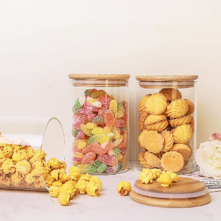 Round glass sealed jar with lid, kitchen specific storage container, food miscellaneous grains storage jar with bamboo lid can be customized