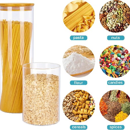 Round glass sealed jar with lid, kitchen specific storage container, food miscellaneous grains storage jar with bamboo lid can be customized