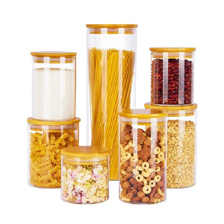 Circular glass storage jar, home kitchen food, bean glass sealed jar, snack candy storage jar, customized