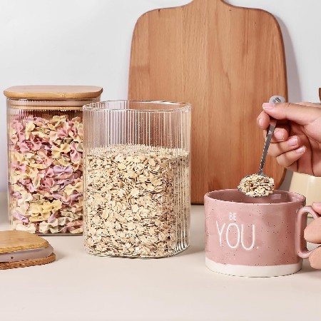 Square striped glass sealed jar, snack candy storage jar, household food, grain and miscellaneous grain storage jar, customizable