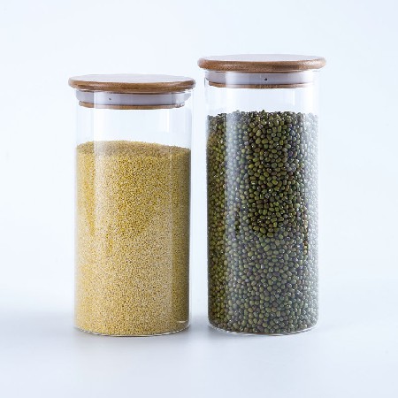 Wholesale nuts and miscellaneous grains sealed jar, transparent bamboo lid straight tube, high borosilicate glass tube sealed jar, kitchen storage jar