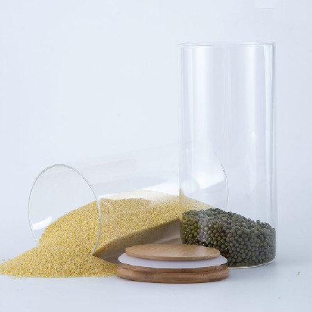 Wholesale nuts and miscellaneous grains sealed jar, transparent bamboo lid straight tube, high borosilicate glass tube sealed jar, kitchen storage jar