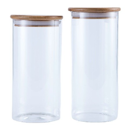 Wholesale nuts and miscellaneous grains sealed jar, transparent bamboo lid straight tube, high borosilicate glass tube sealed jar, kitchen storage jar