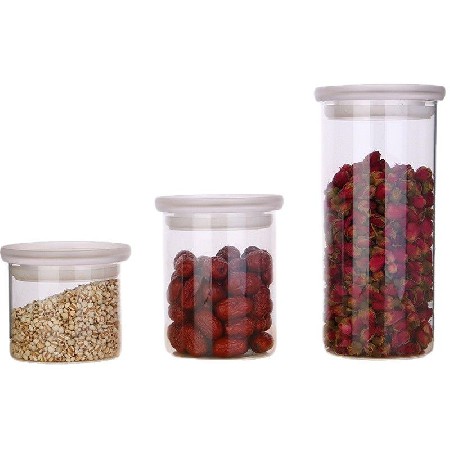 Glass storage jar, sealed jar, bamboo lid, glass sealed jar, kitchen food moisture-proof, miscellaneous grains, nuts, tea jar, customized