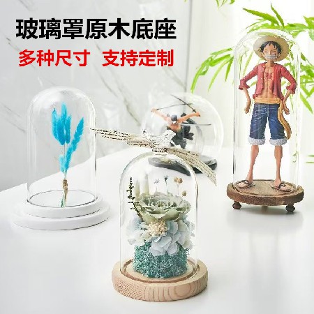 Solid wood base, eternal flower, glass cover, vase gift, handmade toy, LED night light, illuminated base, customized